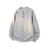 Camiseta Henley de tricô waffle bordada de manga comprida para homens, uma peça base pesada para o outono, camisa polo moderna em branco