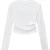 Pure Desire Garota Sexy Manga Longa Camiseta Branca Feminina Outono/Inverno Pesada Bordada com Strass Ajuste Slim Camada Base Top Curto