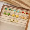 Brincos Europeus e Americanos Retro Transfronteiriços Multicor Gatinho Redondo Pequeno Bolo Acolchoado Colorido Botão com Borda Dourada Brincos de Aço Inoxidável