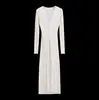 Vestido Cárdigan de Punto de Manga Larga con Botones y Cuello en V Estilo Hot Girl Retro, Nuevo Vestido Largo Bodycon Elástico de Color Sólido para Otoño