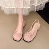 Sandalias Elegantes de Tacón Grueso con Lazo Estilo Francés 2025 Nueva Moda Primavera/Verano Versátiles Cómodas Sandalias de Punta Cerrada para Mujer