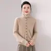 Cardigan de Tricô de Lã Cashmere Novo Inverno 2026 Manga Longa Feminino Cor Sólida Suéter Top de Lã Escovada