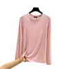 Camiseta de Modal Nova Cor Sólida Tamanho Plus para Mulheres, Manga Longa Nova Folgada, Camiseta Básica Camada Interna