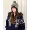 Gorro de Lana de Punto Color Café Estilo Fair Isle para Otoño e Invierno, Circunferencia de Cabeza Grande, Gorro Lei Feng, Cálido Versátil que Protege las Orejas