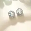 Brincos de Prata 925 com Pino de Prata, Aquamarina e Micro Cravejados de Diamantes para Mulheres, Brincos de Design de Nicho de Luxo Acessível, Brincos Simples de Alta Qualidade