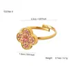 Anillo para Mujer de Acero Inoxidable Chapado en Oro de 18 Quilates con Diseño Único, Elegante, Moderno y de Alta Gama, Trébol de Cuatro Hojas de la Suerte Incrustado con Circonita