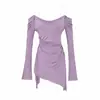 Atuendo de mujer coreana estilo deseo puro espalda descubierta ceñidor de cintura manga larga un hombro vestido falda corta irregular plisada ajustado