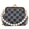 Bolsa de Clipe Estilo Novo 2024 Bolsa de Festa Bolsa Estilo Jeans Bolsa Estampada Bolsa com Corrente de Pérola Bolsa Transversal Casual