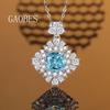 Pingente de diamante de luxo em prata esterlina 925 com alto teor de carbono e incrustações de diamante, corte de flor de gelo azul-marinho, joia tendência da moda