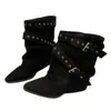 Botas de mujer con tacón grueso, ante retro, botas de media caña color caqui, botas de tacón apilado estilo Western, colección otoño 2026, botas de montar estilo francés