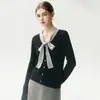 Intelectual e elegante~Novo cardigã de caxemira outono e inverno para mulheres, com design fluido, suéter de tricô, cardigã curto e peça de outer wear