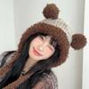 Chapéu com Orelhas de Urso Feminino Outono e Inverno Novo Versão Coreana Fofo Espessado Quente Chapéu Recheado Proteção de Orelha para Ciclismo Chapéu Lei Feng