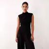 Top de tirantes con cordones estilo europeo y americano para mujer, chaleco elástico sin mangas de moda simple de verano con cordón y dobladillo asimétrico