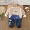 2025 Conjunto de Terciopelo de Bolsillo para Niños Guapos Otoño e Invierno Sudadera Gruesa para Niños Auriculares Conjunto de Dos Piezas Ropa para Bebé de Un Año
