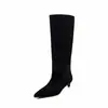 Botas de Caballero de Ante para Mujer Botas Altas Otoño Invierno Nueva Llegada Punta Fina Sin Cierre Tacón Fino Tacón Medio Botas Hasta la Rodilla Botas de Caña Recta para Mujer