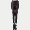 Aliexpress Más Vendidos Sexy Encaje Bordado Tirantes Imitación Cuero Correas de Rodilla Leggings Estilo Europeo y Americano Con Cordones Pantalones de Nueve Puntos