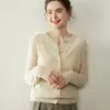 Cardigan clásico de cachemira con cuello redondo para mujer, top de punto suave y versátil, abrigo suéter holgado