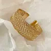 Pulseira Larga Tecida Oca Dourada Vintage para Mulheres, Luxo Leve Personalidade Retrô Estilo Old Money