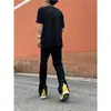Jeans Negros Retro de Botones con Abertura de High Street Americano para Hombre con Diseño Moderno Pantalones Estrechos de Microcampana de Nicho