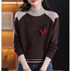 25 Gola Alta Meia Manga Malha Solta Emagrecedora para Mulheres Outono e Inverno Combinação de Cores da Moda Pulôver Redutor de Idade Manga Longa Camisa de Base