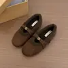 Zapatos Planos Cálidos Forrados de Terciopelo Francés Zapatos Peludos para Mujer 2026 Otoño/Invierno Nuevos Retro Punta Redonda Corte Bajo Zapatos Mary Jane