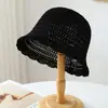 Sombrero de Pescador de Punto Hueco Coreano para Mujer, Estilo Japonés de Primavera y Verano, Transpirable a la Moda con Visera, Sombrero de Cubo Versátil para Adelgazar el Rostro