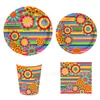 Mm268 Flor Mexicana Retrô Mesa de Feriado de Maio Conjunto de 4 Peças para 8 Pessoas de Pratos de Papel e Guardanapos de Papel