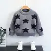 Malhas de Manga Longa com Gola Redonda para Meninos Outono e Inverno, Malhas de Estrela de Cinco Pontas, Malhas Quentes da Moda para Crianças, Tops Básicos