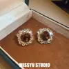 ¡Exquisito diseño floral! Aretes de botón de flor de perla y circón con aguja de plata, aretes de estilo de corte vintage, aretes de diseño único para mujer
