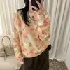 Suéter Estampado Bordado com Miçangas da Indústria Pesada Redutor de Idade Top Feminino Outono Inverno Novo Gola Redonda Malha Solta Preguiçosa Camada Base