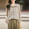 Cárdigan de Punto de Lana 100% Pura con Cuello Alto Estilo Old Money para Mujer, Abrigo Suéter Juvenil de Otoño e Invierno, Ropa de Abrigo Engrosada