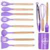 Conjunto de Utensílios de Cozinha de Silicone com Cabo de Madeira Transfronteiriço - 12 Peças para Cozinhar na Cozinha, Espátula de Silicone Antiaderente para Panela, Concha de Sopa, Espátula de Fritar, Escorredor, Modelo Novo