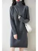 Tricô Gola Alta Raglan de Sete Pontos de Lã 100% para Mulheres no Outono e Inverno Tricô Engrossado Estilo Preguiçoso Vestido Versátil