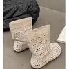 Botas Retro Vazadas de Tamanho Grande para Mulheres, Botas de Plataforma Baixa Respiráveis Estilo Verão, Sandálias Versáteis Estilo Britânico Melard