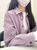 Camisa de Veludo Cotelê Vintage Feminina Estilo Francês Jaqueta Camisa Solta Casual Para Cobrir a Carne Empilhada Interna Manga Longa Top Estilo Coreano