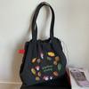 Bolsa de Mano Retro Estilo Bosque Bordado de Hongos Nylon Gran Capacidad Bolsa de Hombro con Cordón Estudiante Viaje Diario