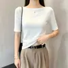 Camiseta Ludao Story Gris de un solo hombro y manga media para mujer, Camiseta básica versátil de manga de cinco cuartos, ajuste slim, para primavera y otoño