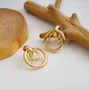Brincos Geométricos de Nova Moda Europeus e Americanos, Argolas Retrô com Pino de Prata, Brincos de Metal Estilo Popular na Internet, Feijões Fofos