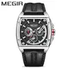Reloj Megir para hombre, de cuarzo, deportivo, de cuero, luminoso, resistente al agua, cuadrado, a la moda, 2204