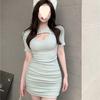 Vestido Ajustado de Manga Corta que Ceñe la Cadera para Chicas Atrevidas, Nuevo Modelo 2025 de Vestido Corto de Cintura Alta Ajustado Línea A para Figuras Pequeñas, para Primavera y Verano
