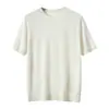 Camiseta de alta qualidade 100% caxemira pura, gola redonda, manga curta, malha fina, camada base para primavera e outono, estilo executivo