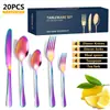 Conjunto de Talheres de Aço Inoxidável com Padrão Transfronteiriço, Prata Estilo Hotel Ocidental Faca de Bife, Garfo e Colher Conjunto, Conjunto de 20 ou 40 Peças, Embalagem em Caixa Colorida