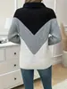 Suéter de Punto Casual para Mujer Xinshangyu, Venta Caliente Transfronteriza, Otoño e Invierno, Solapa, Cremallera, Bloques de Color, Manga Larga, Cuello en V.