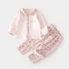 Conjunto de Roupa Íntima para Bebês Outono e Inverno Camada Base com Abertura por Botões Roupas de Outono e Calças para Meninos e Meninas Algodão Puro Entrepernas Aberto Calças de Outono