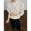 Camiseta de Manga Larga con Cuello Alto Tie-Dye Desgastado Retro Streetwear Americano para Hombres y Mujeres Peso Pesado Primavera/Otoño Marca de Moda Versátil