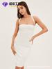 Vestido Slip Sexy com Design de Tiras nas Costas, Estilo Europeu e Americano Popular, Personalizado, Transfronteiriço, Elegante e na Moda, Vestido de Comprimento Médio Justo ao Corpo