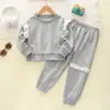 Conjunto de Roupa Infantil 5 Verão Novo Tendência para Meninas Moletom Gola Redonda Bebê Criança Calça Esportiva de Renda Conjunto de 2 Peças Transfronteiriço