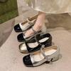 Zapatos Mary Jane de Perlas de Estilo Casual Diario Zapatos Pequeños de Cuero 2025 Primavera y Otoño Nuevos Aumento de Altura Alargamiento de Piernas Puntera Cuadrada Zapatos de Tacón Medio