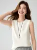 Colete de tricô de cashmere para outono e inverno para mulheres, sem mangas, com estampa floral, adequado para usar em camadas, gola redonda, fino, cor sólida, top sem mangas