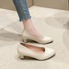 Tacones altos para mujer, tacones gruesos, primavera y otoño 2024, nuevo estilo coreano, zapatos de tacón medio bajo para mujer, zapatos pequeños de cuero, zapatos planos de trabajo para mujer